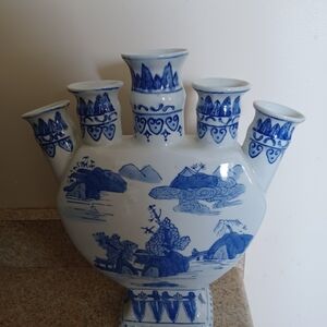 Vintage large vase. Chinoiserier Tulipiere Cottage 5 finger bud vase.